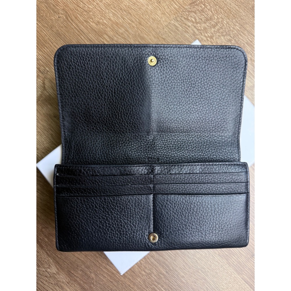 Chloé Black Leather Long Wallet with Gold-Tone Logo Charms - Picture 3 of 11
